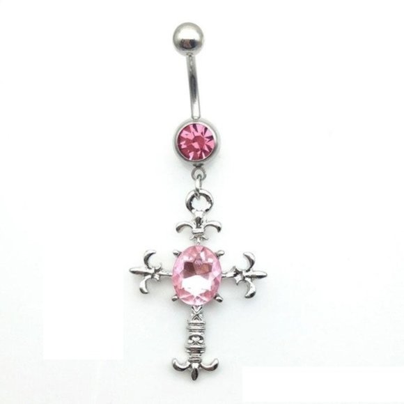 Navel Piercing ~ Roman Cross ~ Crystal ~ 2 - Colors - Picture 1 of 5